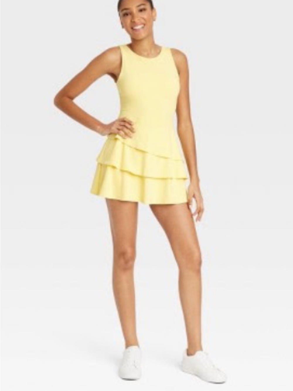 JoyLab Women's Knit High Neck Layered Active Dress - Yellow S